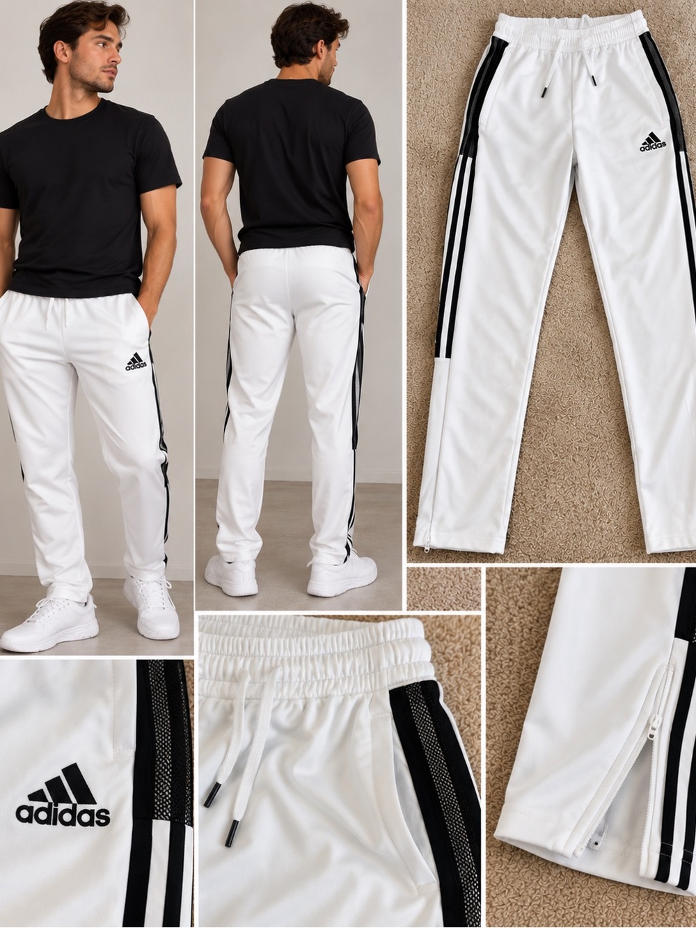 adidas White Joggers with Black Side Stripes